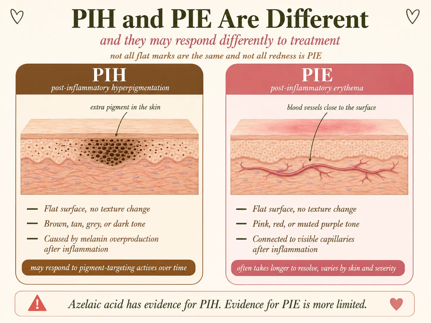Simple comparison of brown PIH marks and red PIE marks after acne