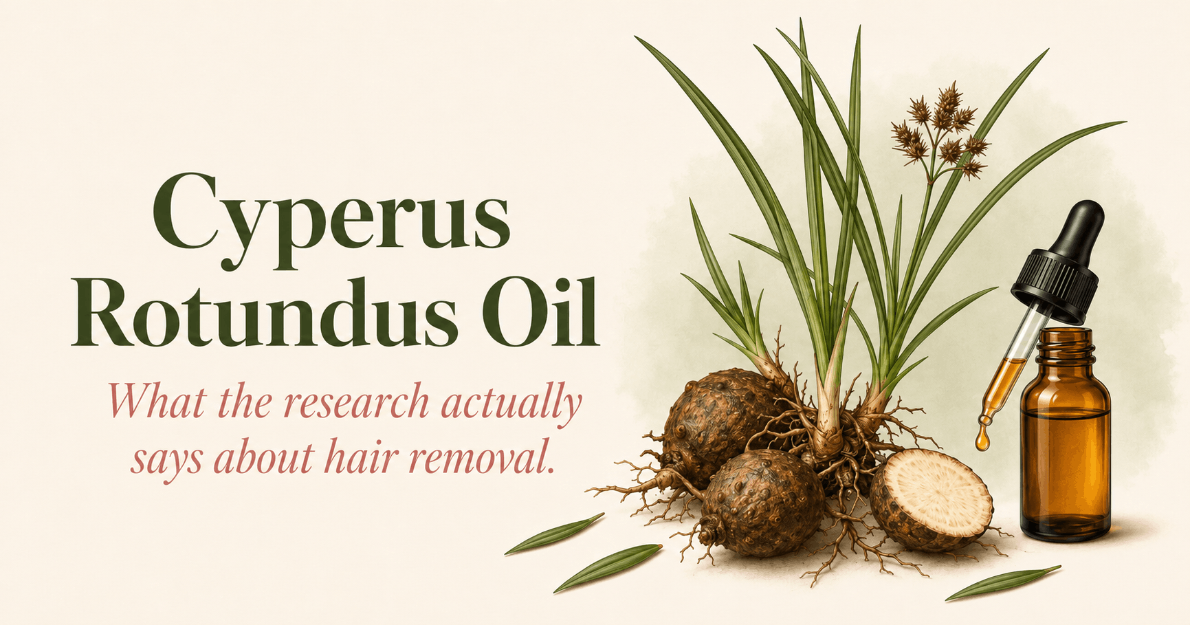 Editorial image for a Cyperus rotundus oil hair-removal evidence review