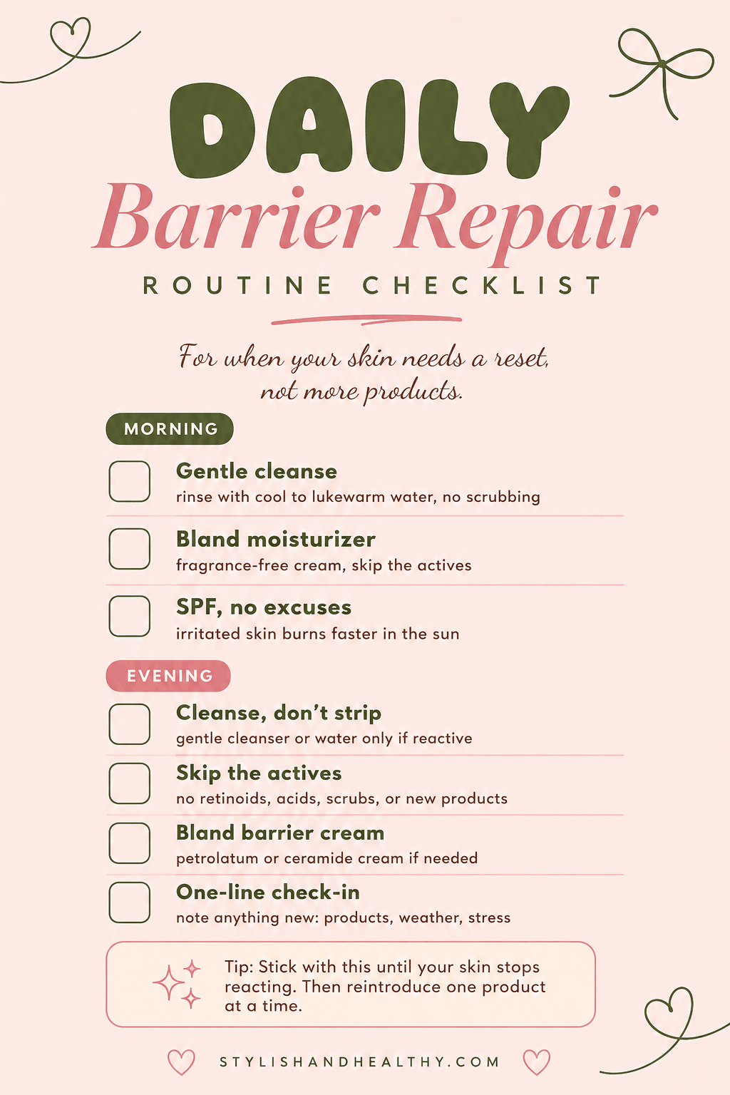 Daily barrier repair routine checklist printable