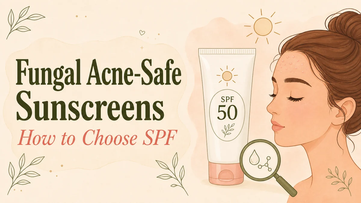 Fungal acne-safe SPF 50 sunscreen selection illustration