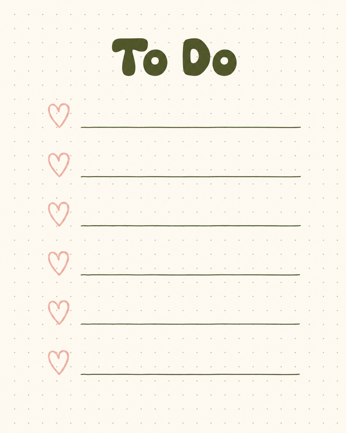 Minimal heart checklist to-do list printable with six lines