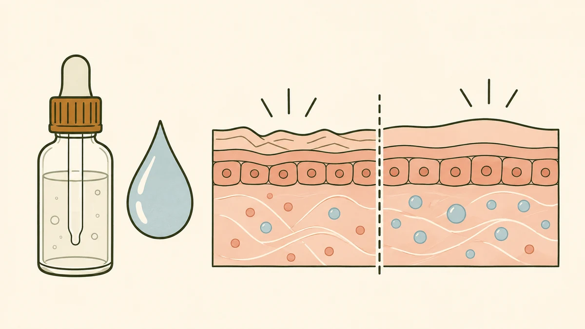 Hyaluronic acid serum beside tight skin and comfortably hydrated skin