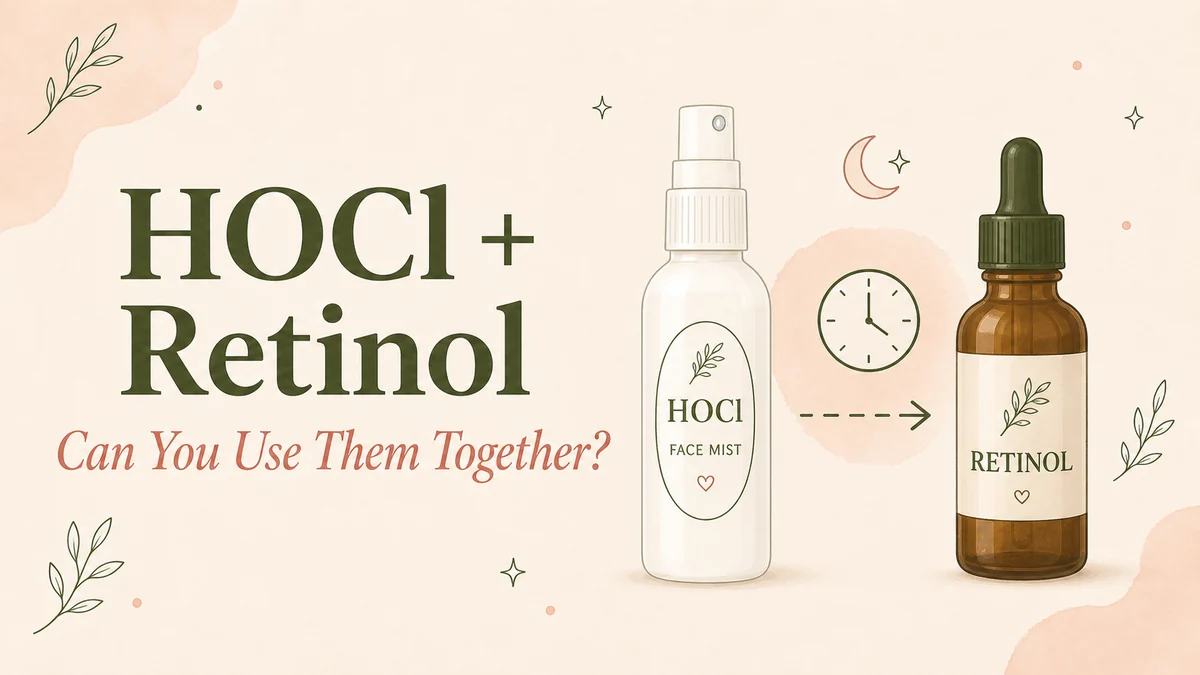 Hypochlorous acid and retinol evening routine illustration