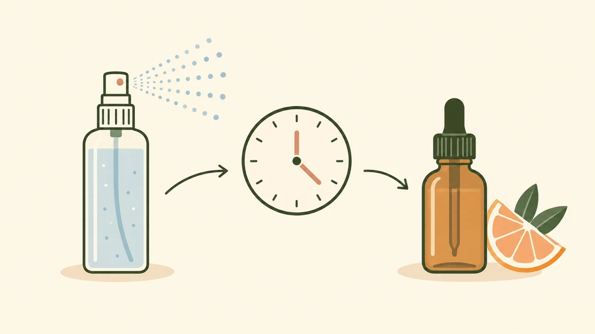 Hypochlorous acid face mist and vitamin C serum separated by time