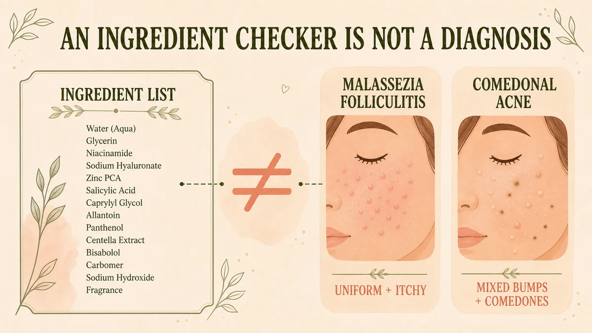 Ingredient list cannot diagnose Malassezia folliculitis or comedonal acne