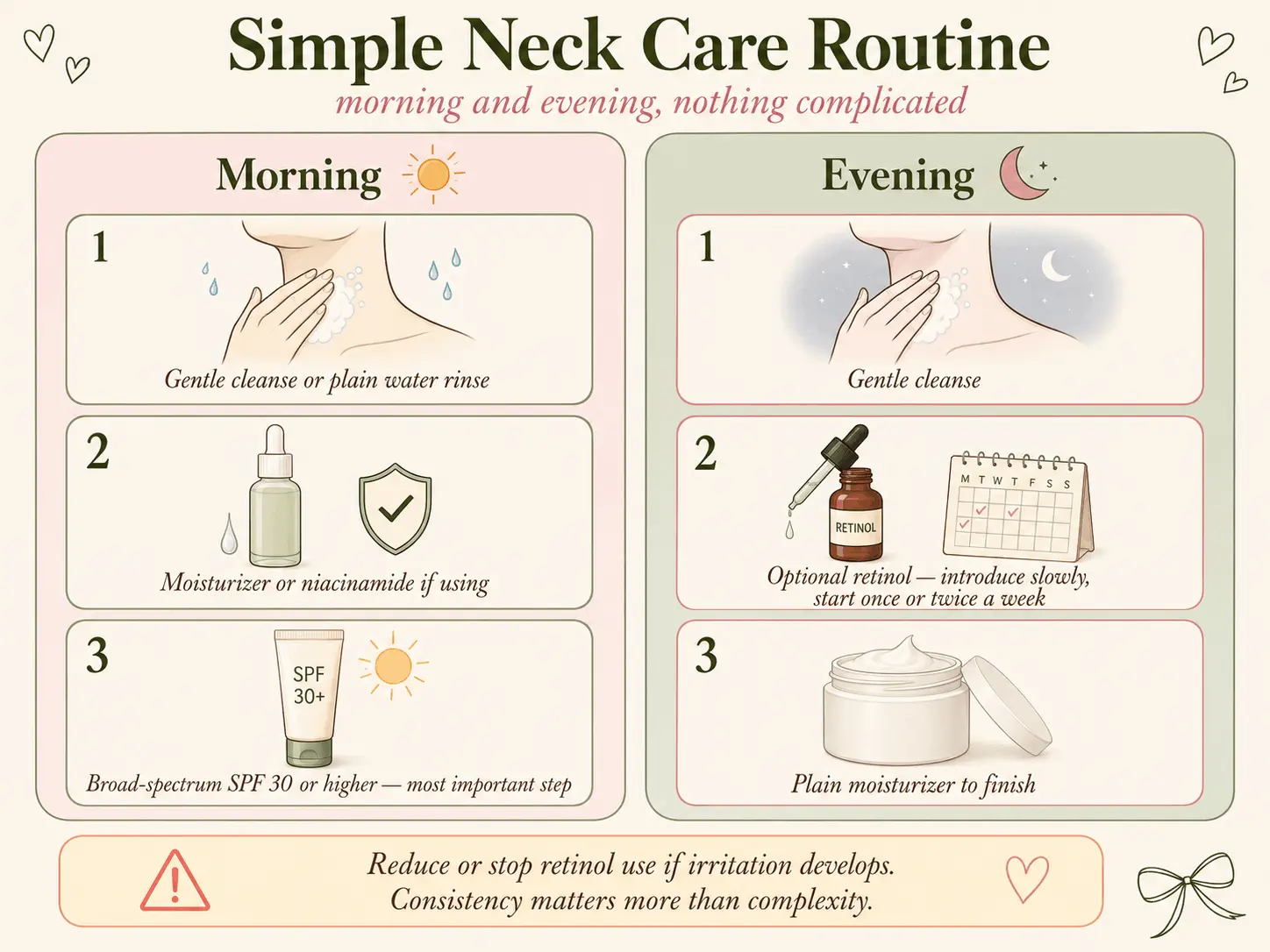 Infographic showing what neck creams can and cannot improve