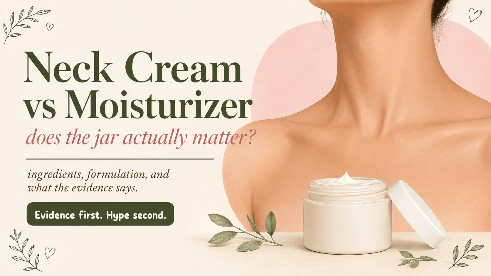 Editorial illustration of neck skincare with an unbranded cream jar