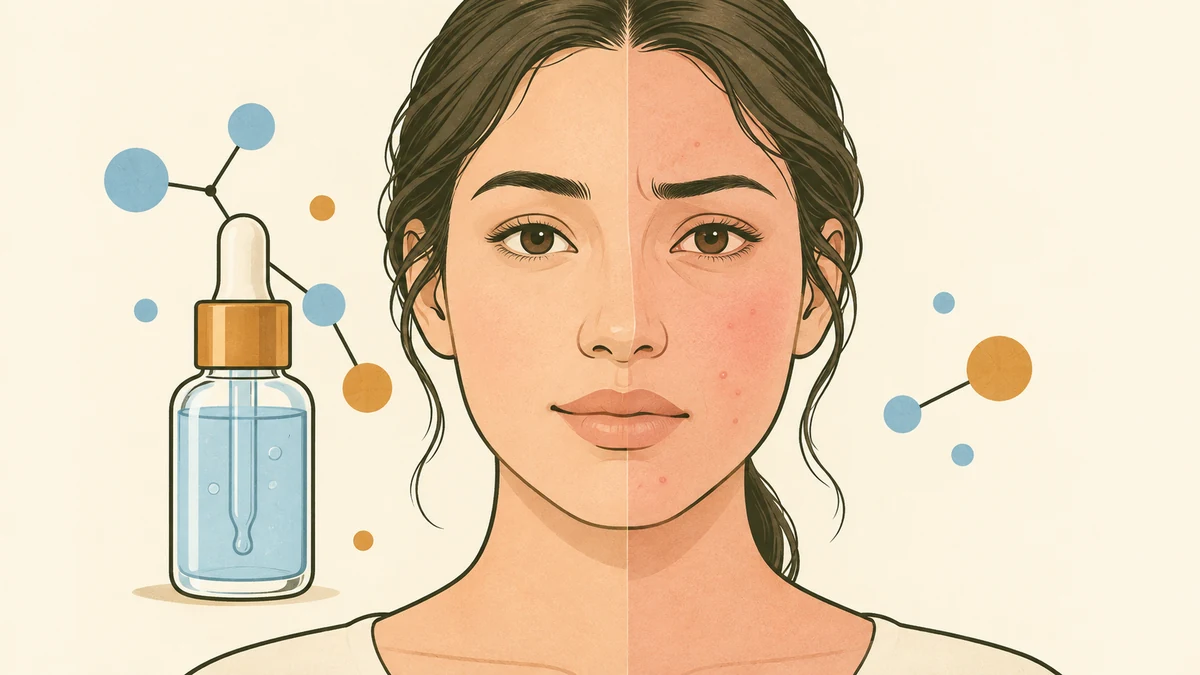 Niacinamide serum beside comfortable skin and red irritated skin with small bumps