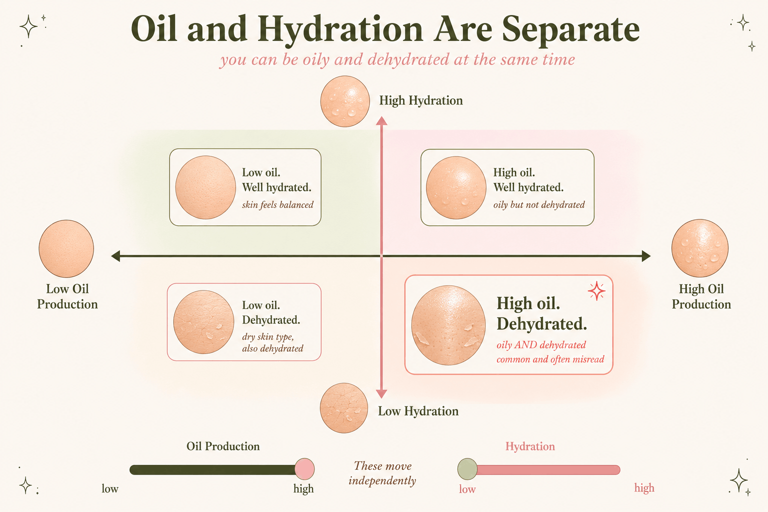 Diagram showing skin oil and skin hydration as separate biological axes