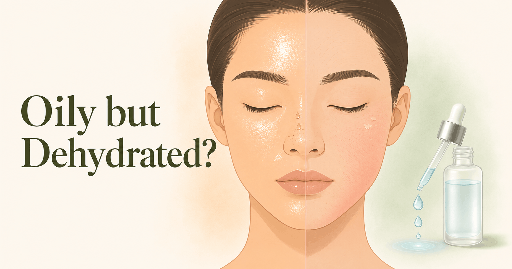 Oily but dehydrated skin science-backed guide showing shine, tightness, flaking and a lightweight moisturizer