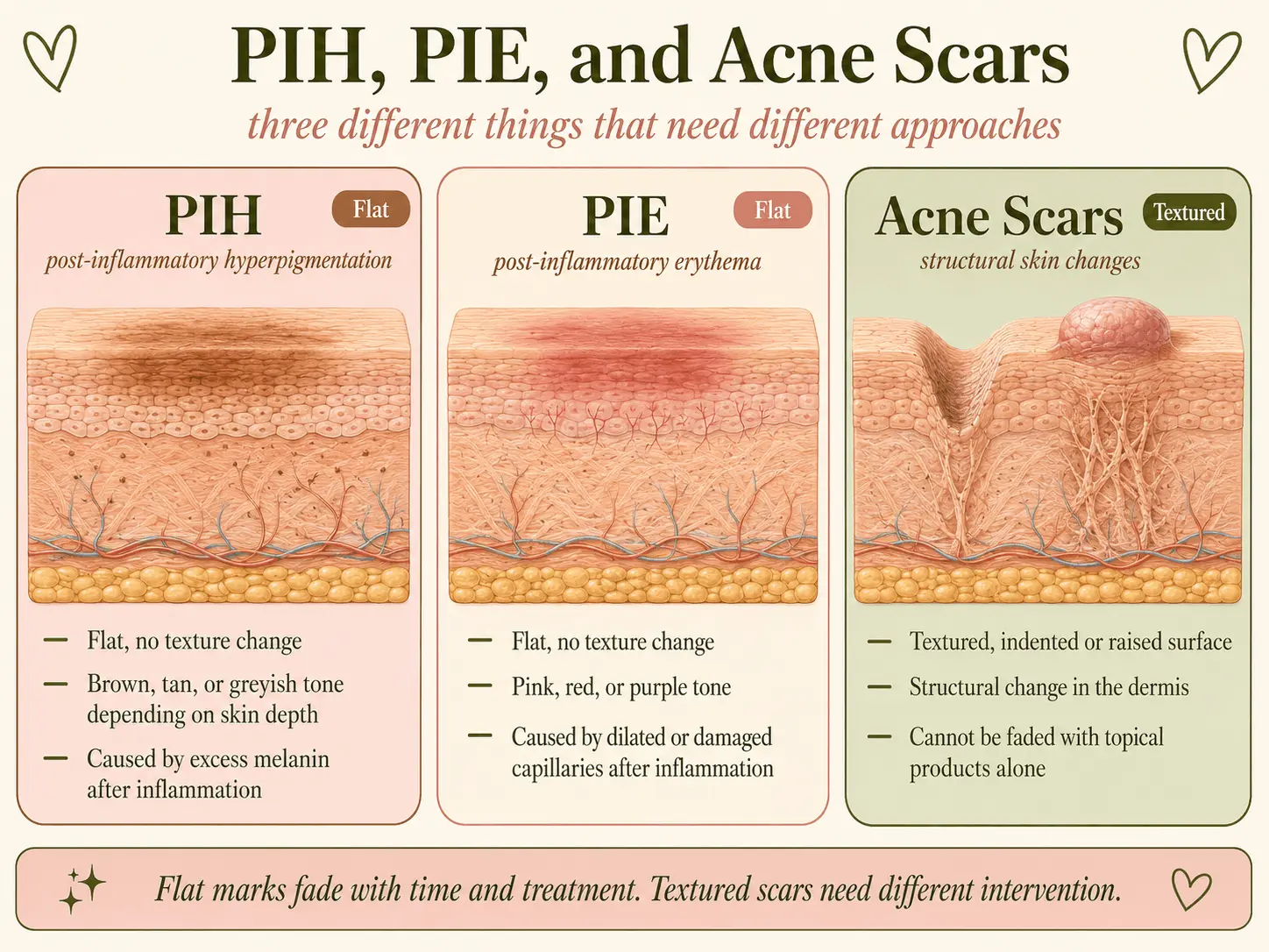 Comparison of post-inflammatory hyperpigmentation, post-inflammatory erythema and acne scars