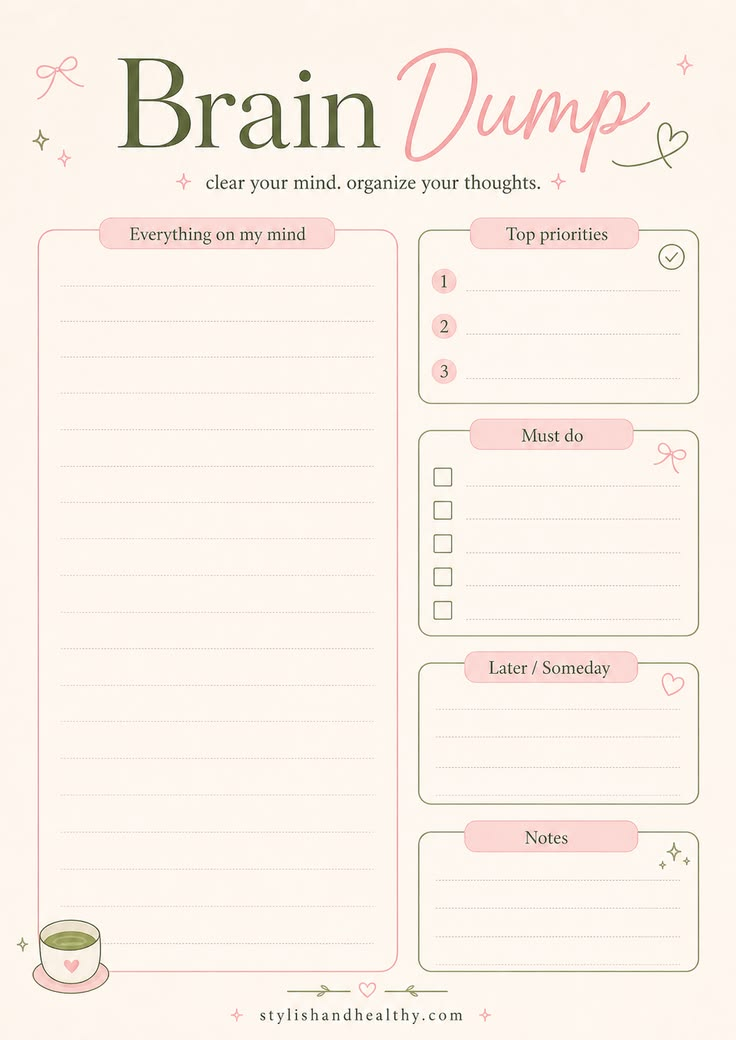 Brain Dump printable preview