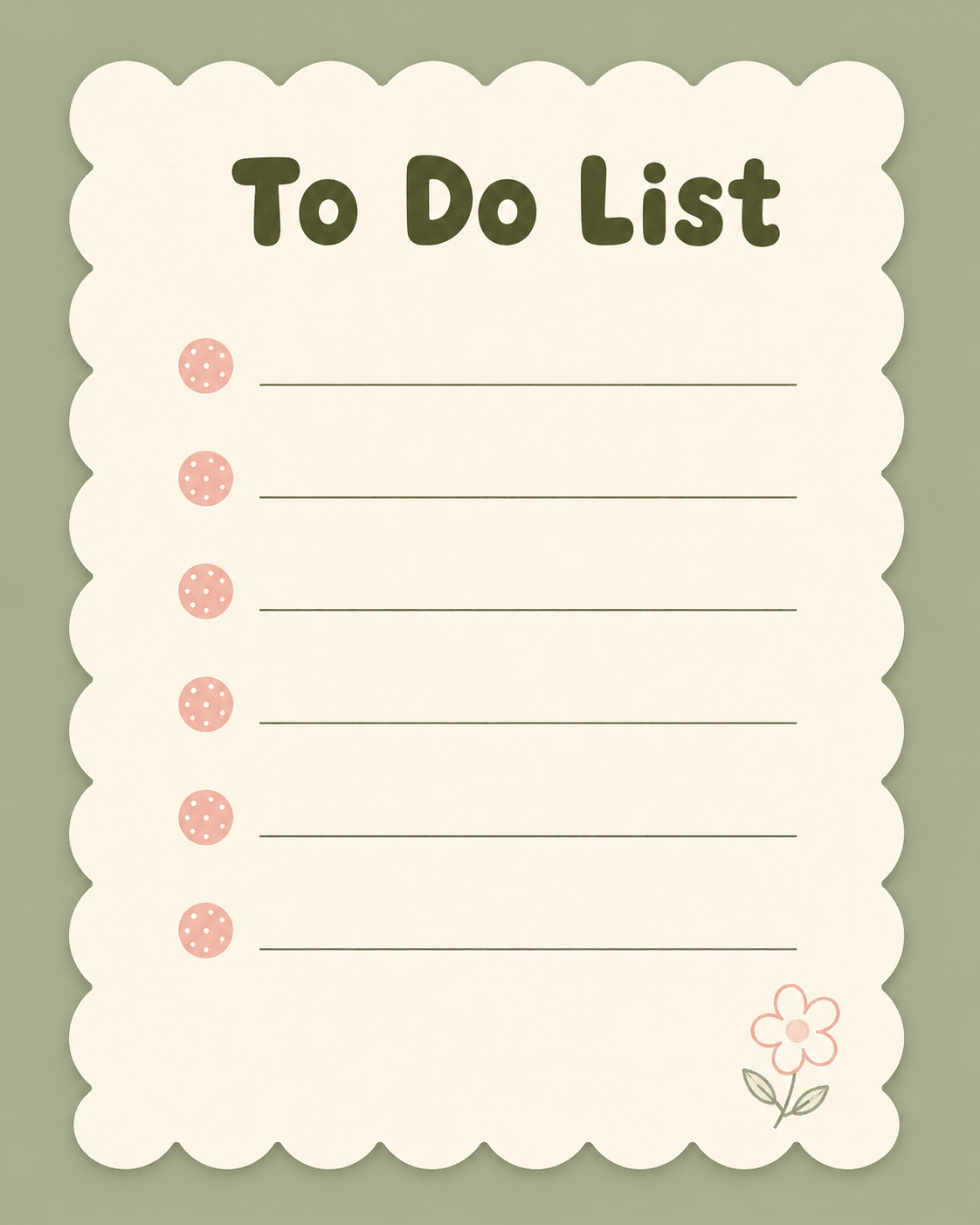 Scalloped cream to-do list printable on sage green background