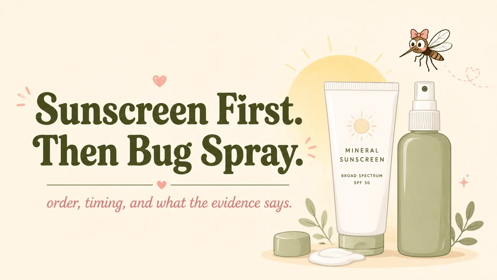 Sunscreen and insect repellent arranged for the correct application order