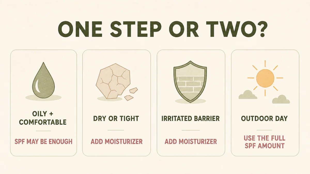 Decision guide for using sunscreen alone or adding moisturizer