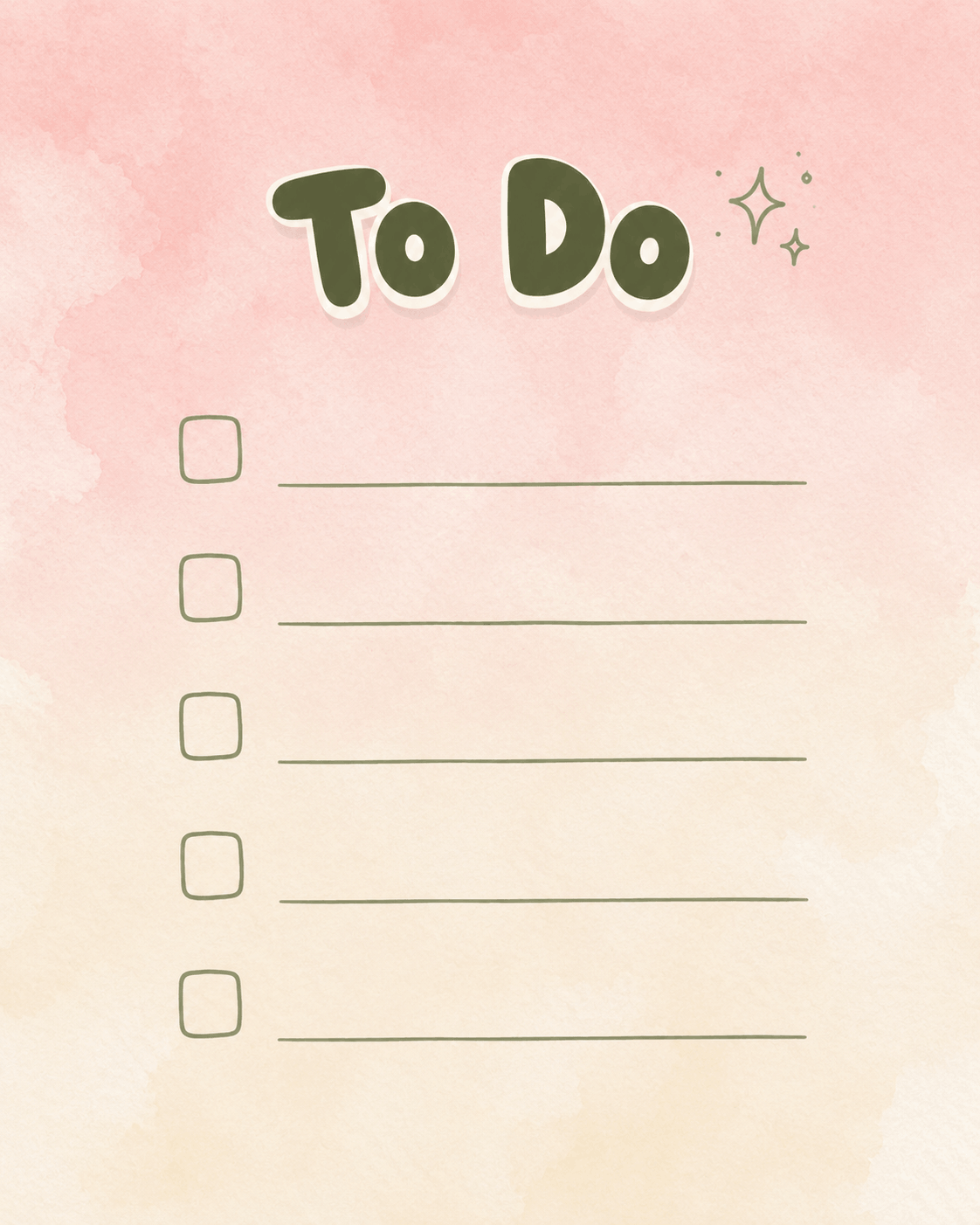 Pink watercolor to-do list printable with five checkboxes